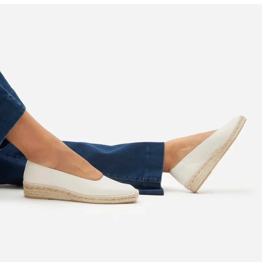 Everlane Cream Leather Espadrille Slip-On Flats